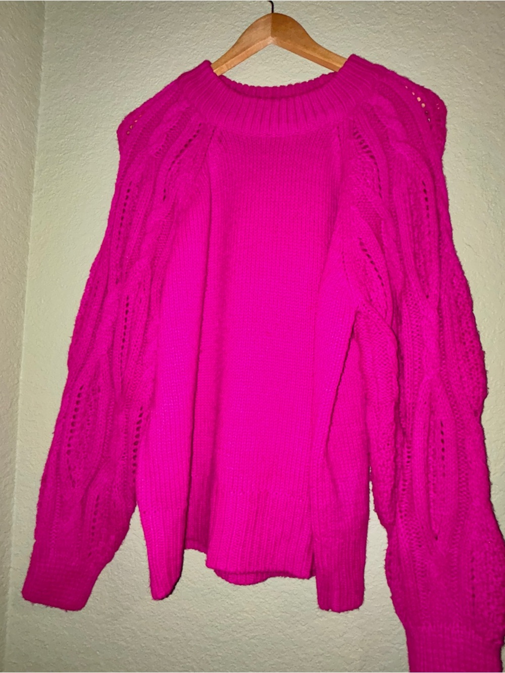 Who What Wear Hot Pink Cable-Knit Crew Sweater